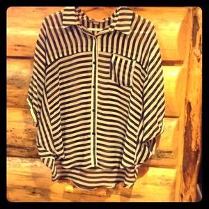 Large sheer black and white striped top