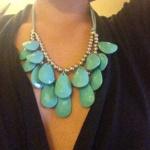 Turquoise and silver beaded statement necklace