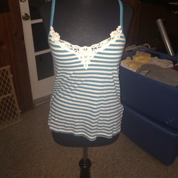 **SOLD** Great Hollister Turq & White Stripes Tank