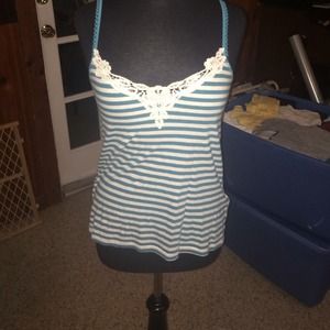 **SOLD** Great Hollister Turq & White Stripes Tank