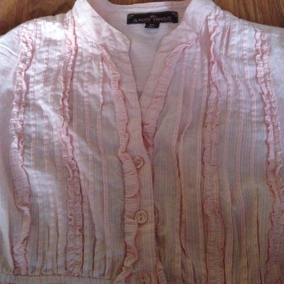 🎀Pink Striped Ruffled Button Up - Picture 2 of 2
