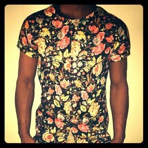 Floral men button up t shirt