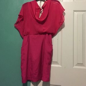 Pink chiffon draped mini dress