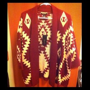 BCBG Tribal-print merlot sweater