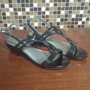 Black strappy patent sandals