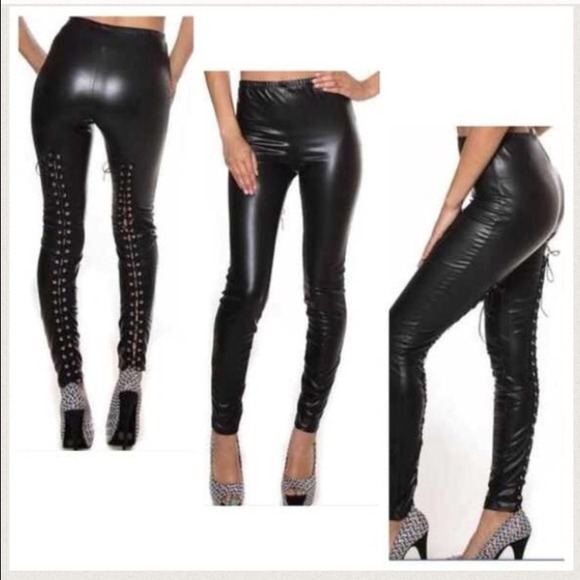Lace Up Faux Leather Leggings