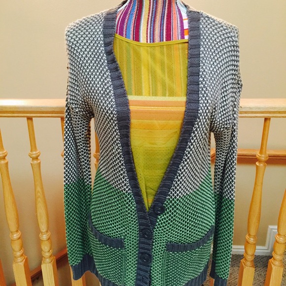 Green/ Grey Button Down Cardigan - Picture 3 of 3