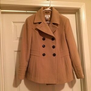 Camel wool blend pea coat sz M.