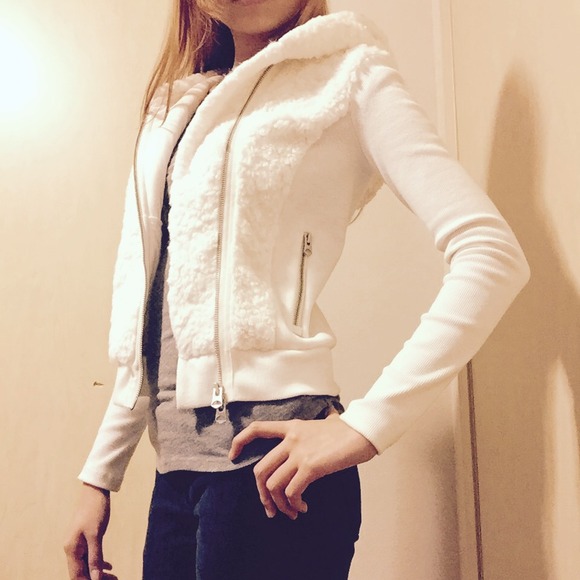 White AX Jacket with Fur Hood Double Zippers