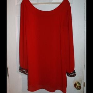 Red Chiffon Shift Dress