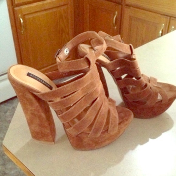 Faux suede summer brown high heeled sandals