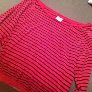 VS PINK Coral and Black Striped top