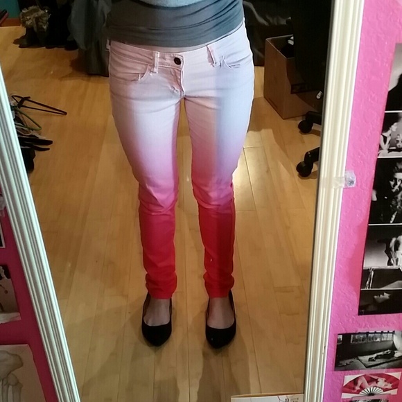 Pink ombre skinny jeans
