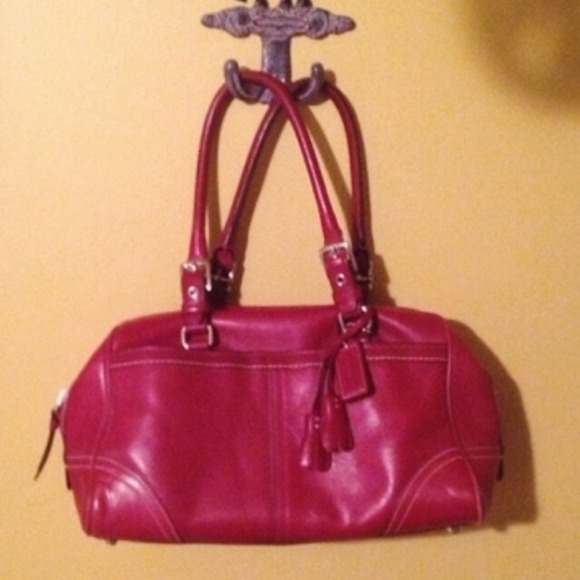Cute red leather Coach tote