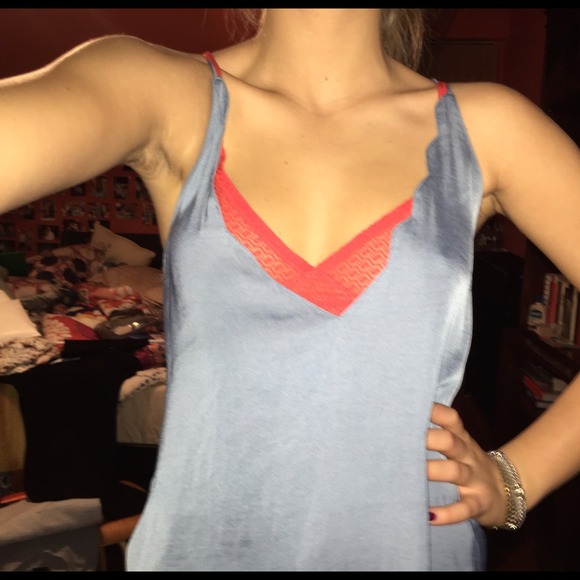 Lowcut teal satin tank top