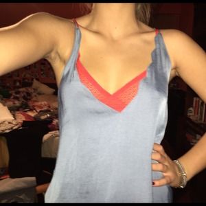 Lowcut teal satin tank top