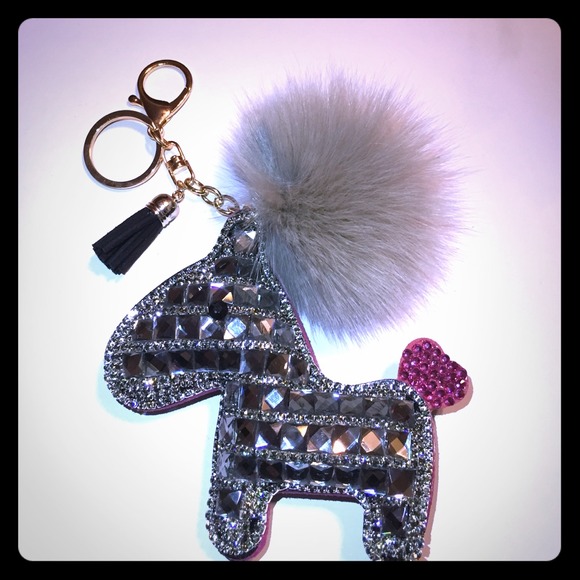 Bling bling crystal bag chain with real fur