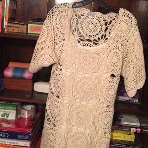Crochet ivory mini dress with slip