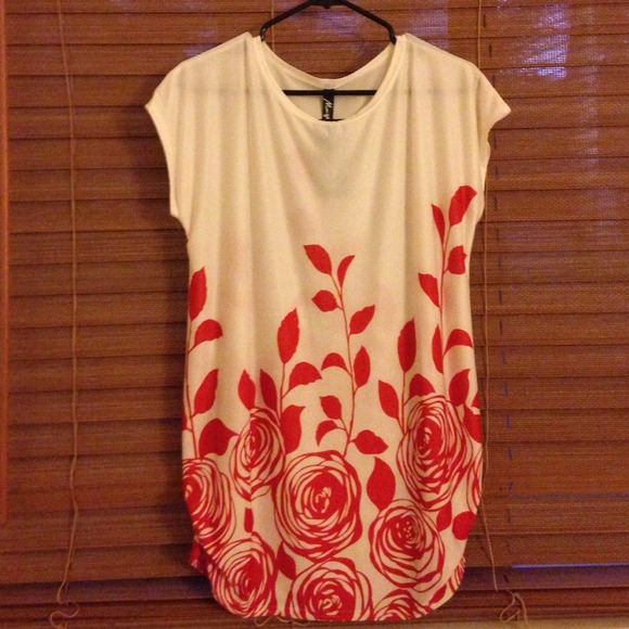 Red and white floral mini dress