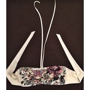 Lucky Brand White Tattoo Print Swim Top