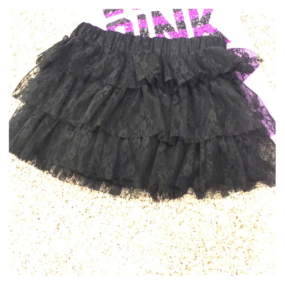 Black lace mini skirt