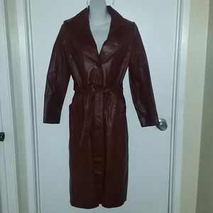 Brown leather long jacket