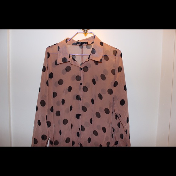 NEVER WORN Tan Polka Dotted Shirt - Picture 1 of 2