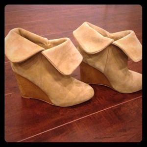 Zara camel tan suede booties up or down flaps