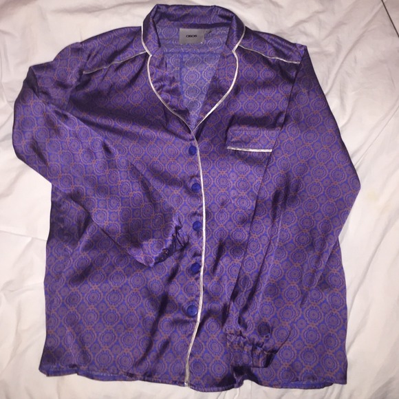 ASOS Purple Satin Pajama Blouse Size 8