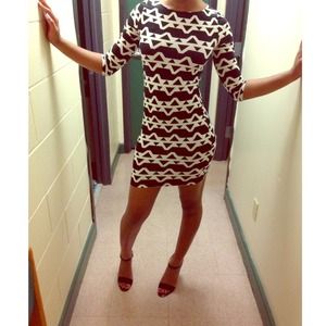 Aztec Black & White Print Body Con Dress