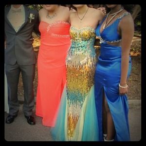 Aqua and Gold Mermaid Prom Dress