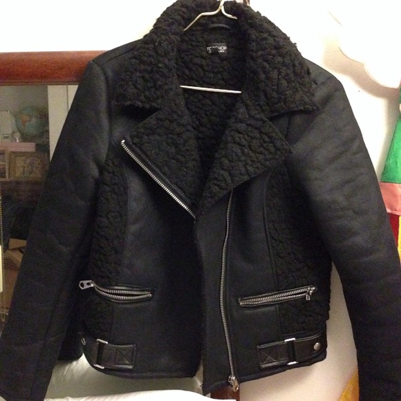 SOLD Topshop black shearling moto jacket