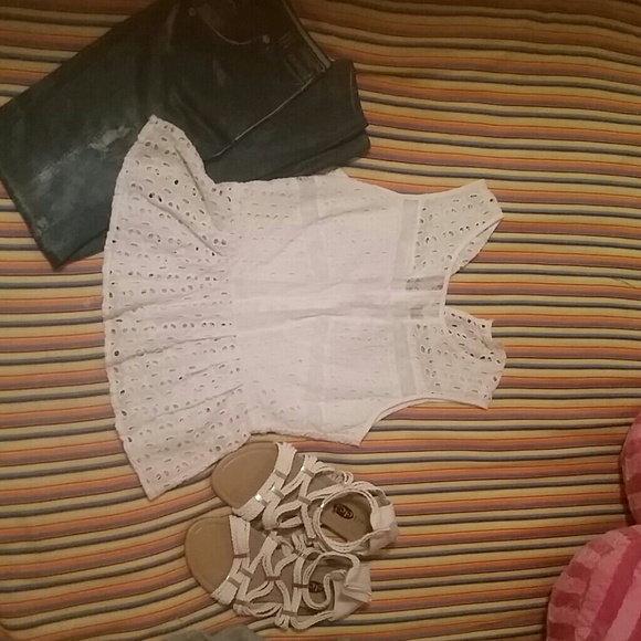 White cut out n lace shirt