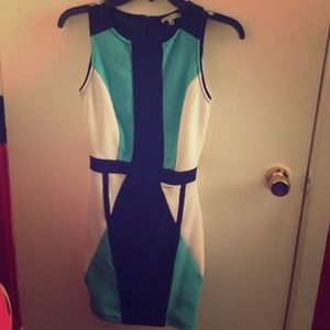 turquoise white & black fitting dress