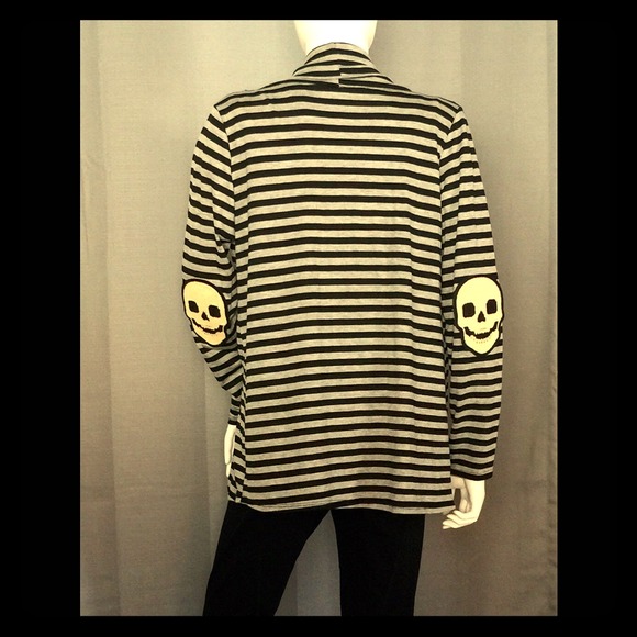 Happy skull elbow patch stripe cardigan