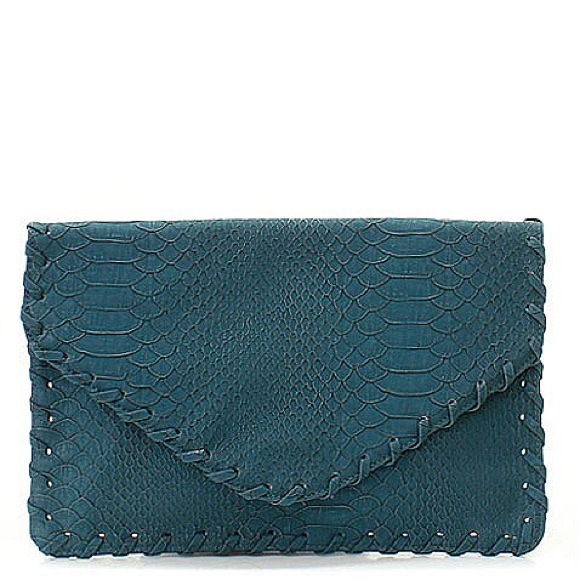 Turquoise Woven Envelope Clutch