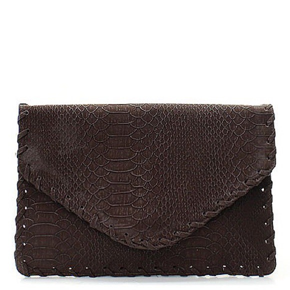 Brown Woven Envelope Clutch