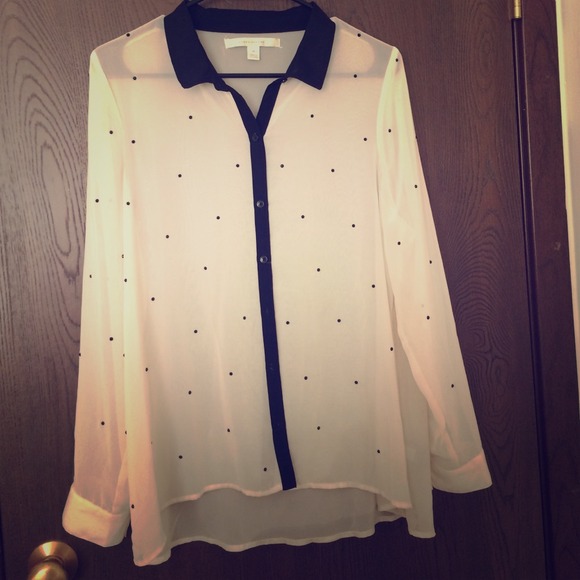 LC Lauren Conrad Polka Dot Button Up Blouse