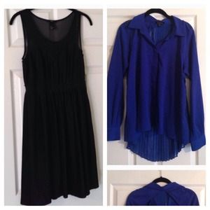 Black H&M dress and Blue BEBE blouse
