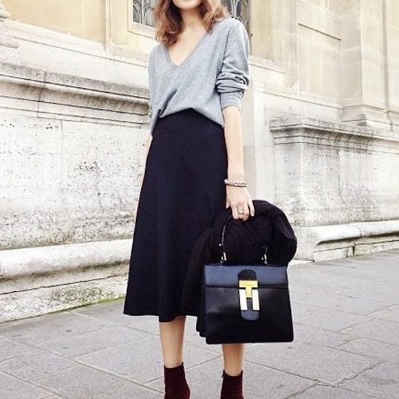 Dresses & Skirts - Black Crushed Velvet Midi Skirt
