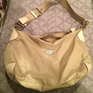 Prada shoulder purse- cream fabric leather accents