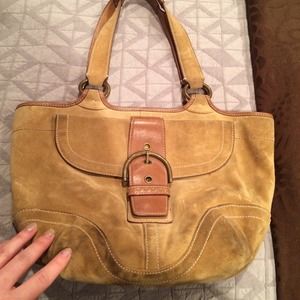 Coach Camel Suede Purse with tan leather accents