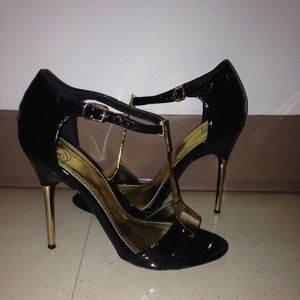 SOLD!!! Gold metal T-strap sandals