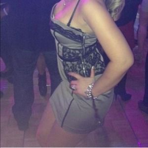 Bebe black lace and forest green dress