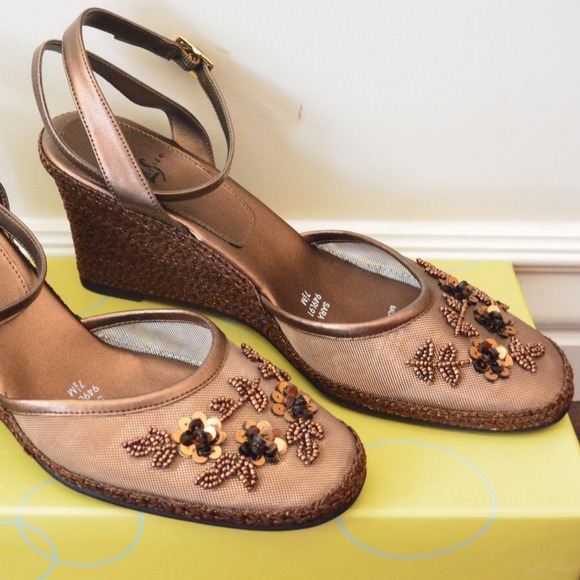 Life Stride Brown Sparkly Mesh Wedge Heels 7.5