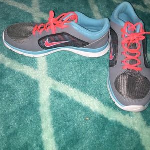 Nike Running/Training shoes. Coral, lt blue, grey