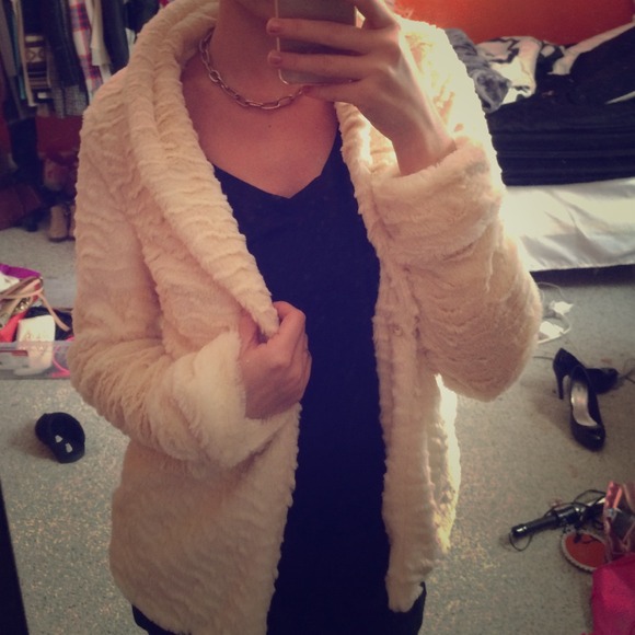 Cream faux fur coat