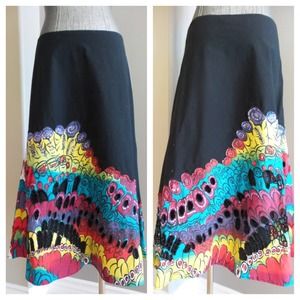 BASIL & MAUDE Black Patch Parrot Skirt