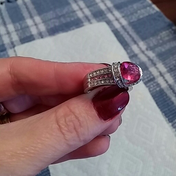 Pink stone with diamond ring