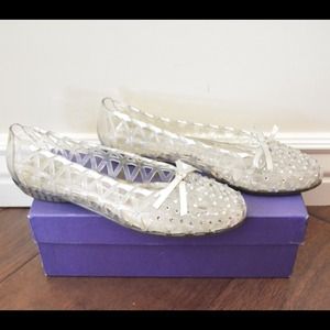 Stuart Weitzman Clear Sparkly Rubber Ballet Flat 7